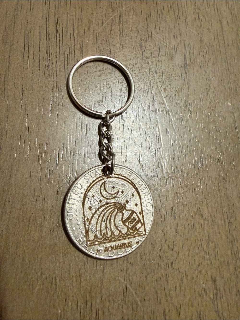 Silver Aquarius Coin Keychain Keyring